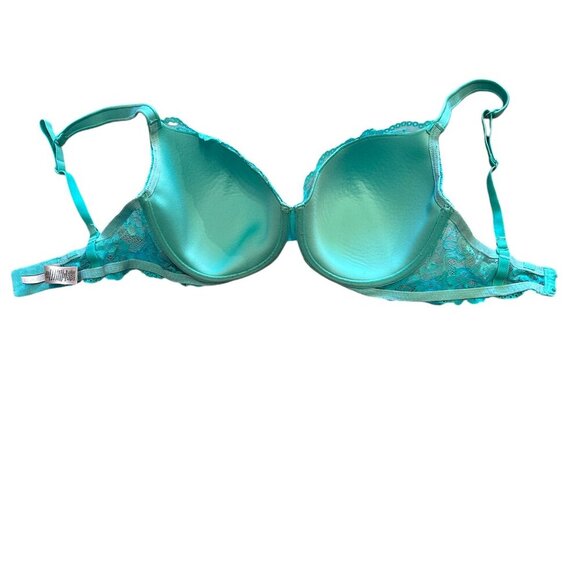 La Senza Turquoise Blue Lace Overlay Bra 34DD‎ Underwire Lined Adjustable Straps - Picture 4 of 5